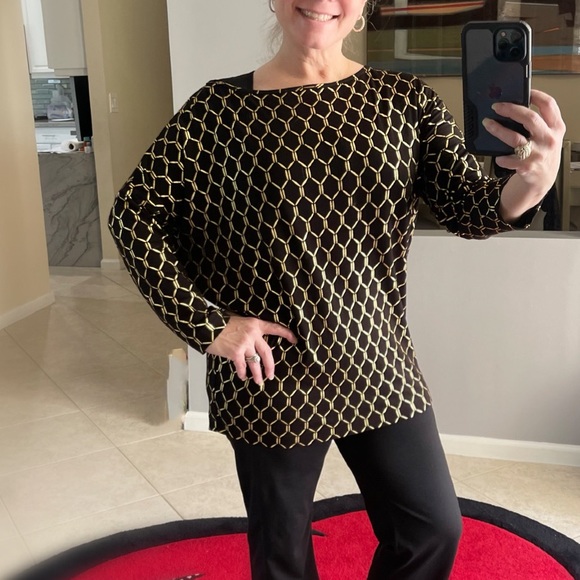 St. John Foil Lattice  Black Gold top blouse NWT - Picture 6 of 11
